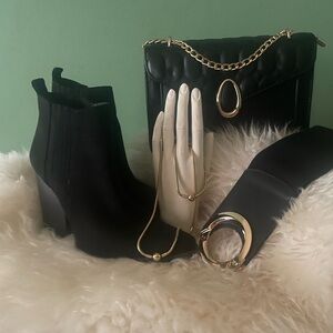 Chic Black Ankle Boots and Accessories Set